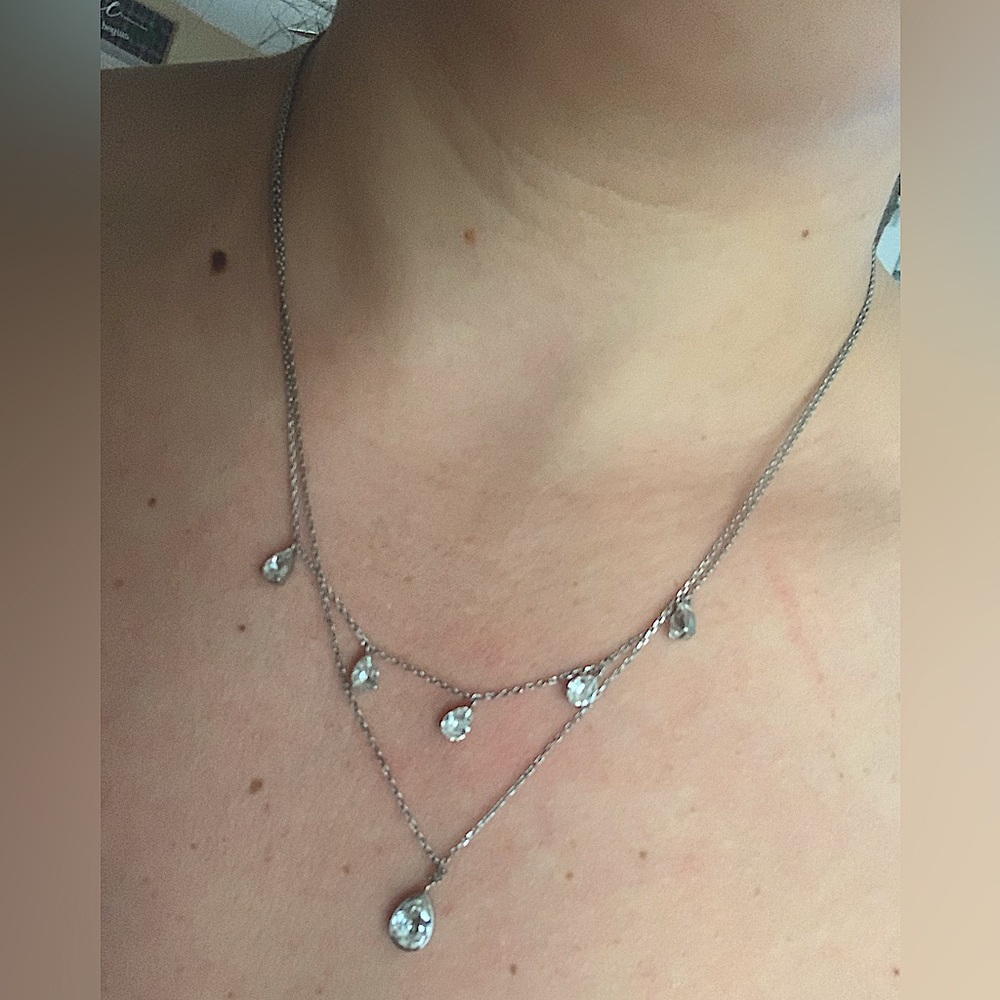 CHARMED AROMA💎 925 silver double chain double layer dangling Diamond necklace